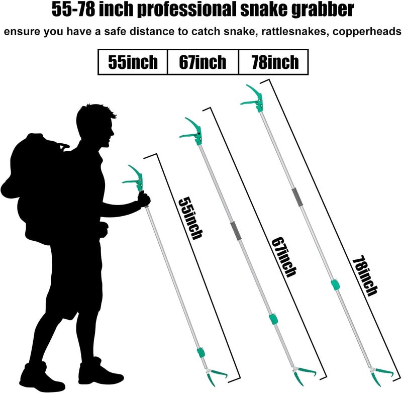 GYORGKSHI 78" Extendable Snake Grabber Reptile Tongs Rattle Snake Catcher Wide Jaw Handling Tool with Lock and Comfortable Grip - Image 2